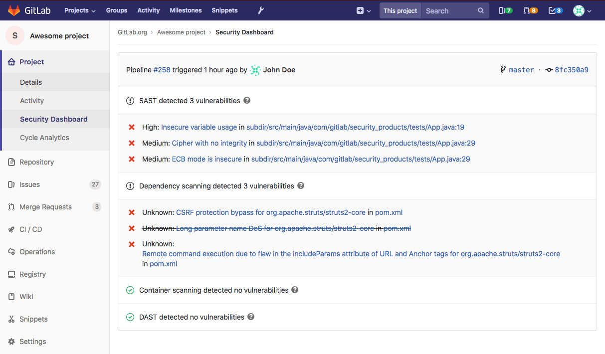 gitlab security dashboard