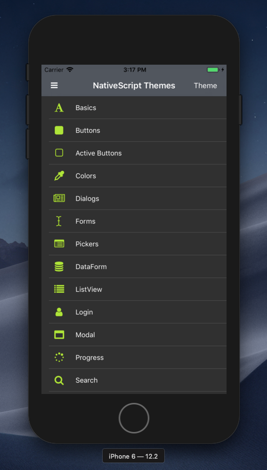 nativescript dark theme