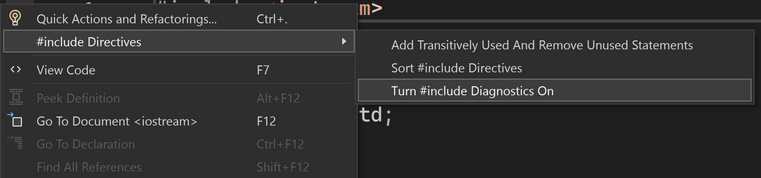 Visual Studio supports #include diagnostics